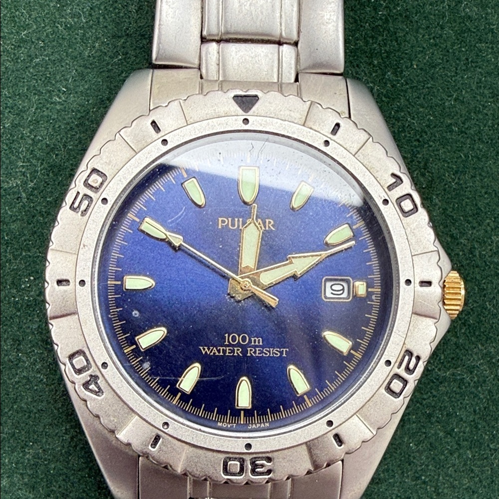 Pulsar Blue Dial Silver Watch with Gold Accents